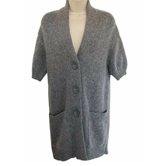 Vince Gray Alpaca Wool Cardigan Sweater button up oversized short sleeve L - Picture 1 of 13
